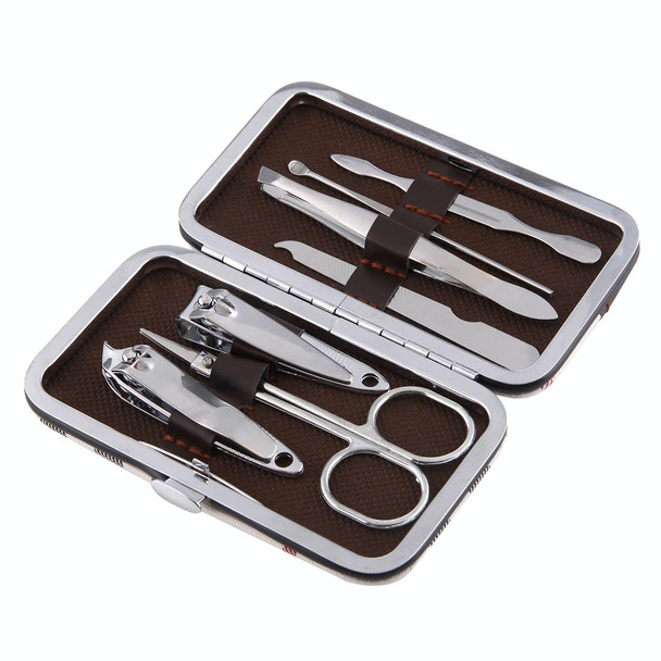 7 in 1 Nail Care Clipper Pedicure Manicure Kits (Flat Nail Clippers, Oblique Nail Nipper, Double Pick, Eyebrow Scissor, Eyebrow Tweezers, Ear Pick, Double Side Nail File) with Leatherette Bag