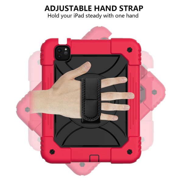 iPad Air 2022 / 2020 10.9 / Air 2022 Shockproof PC + Silicone Combination Case with Holder & Hand Strap & Shoulder Strap(Red + Black)