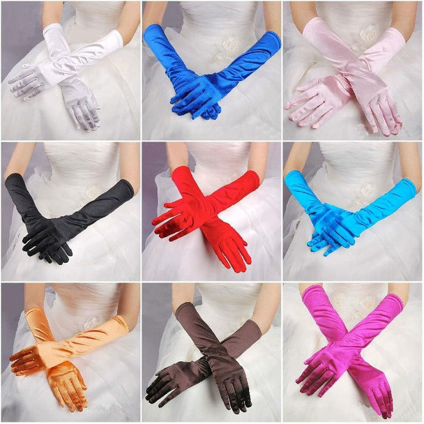 Bride Gloves Satin Long Vintage Travel Sunscreen Dress Wedding Gloves(Red)