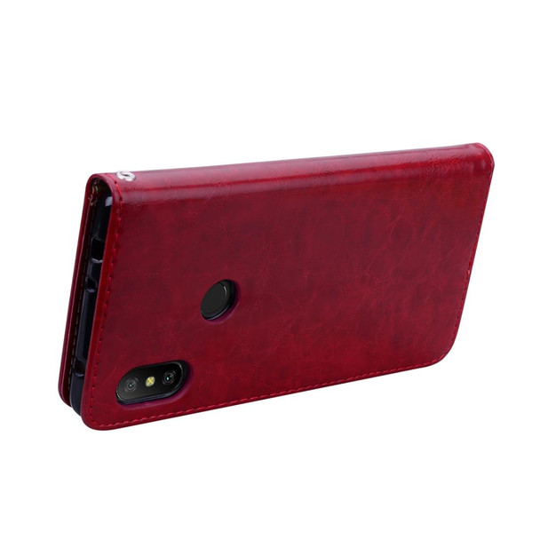 Business Style Oil Wax Texture Horizontal Flip Leatherette Case for Xiaomi Redmi Note 6 Pro, with Holder & Card Slots & Wallet(Red)