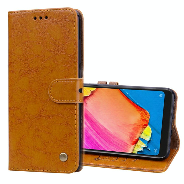 Business Style Oil Wax Texture Horizontal Flip Leatherette Case for Xiaomi Redmi Note 6 Pro, with Holder & Card Slots & Wallet(Light Brown)