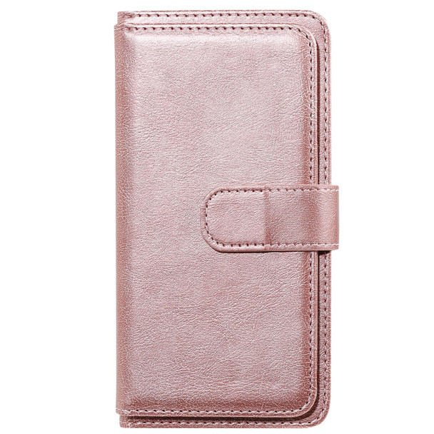 Xiaomi Redmi Note 10 4G Multifunctional Magnetic Copper Buckle Horizontal Flip Solid Color Leather Case with 10 Card Slots & Wallet & Holder & Photo Frame(Rose Gold)