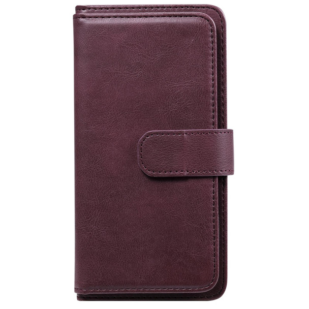 Xiaomi Redmi Note 10 4G Multifunctional Magnetic Copper Buckle Horizontal Flip Solid Color Leather Case with 10 Card Slots & Wallet & Holder & Photo Frame(Wine Red)