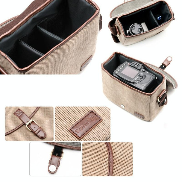 Casual SLR Camera Canvas Crossbody Bag(Khaki)