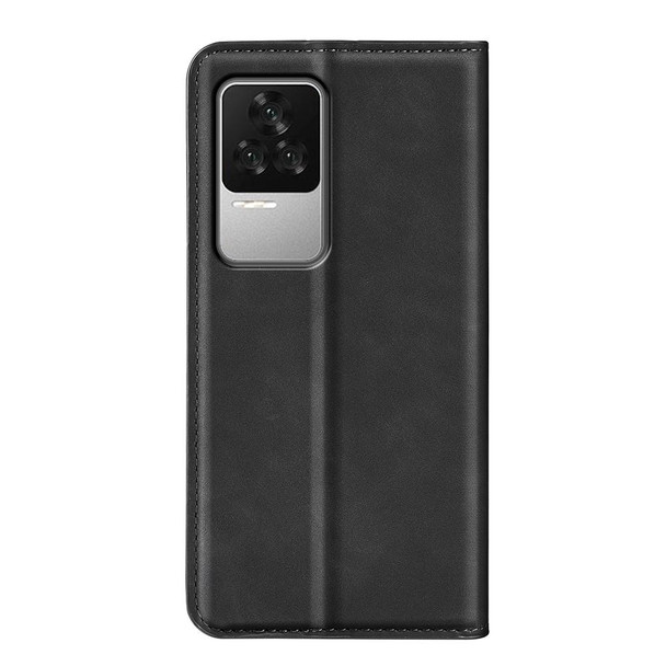 Fo  Xiaomi Redmi K50 Retro-skin Magnetic Suction Leatherette Phone Case(Black)
