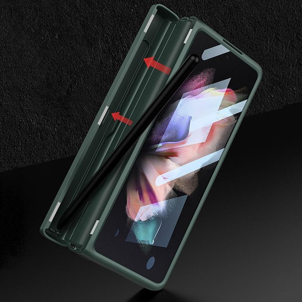 Samsung Galaxy Z Fold3 5G GKK Magnetic Hinge Plain Leather Phone Flip Case with Pen Box(Cross Texture)
