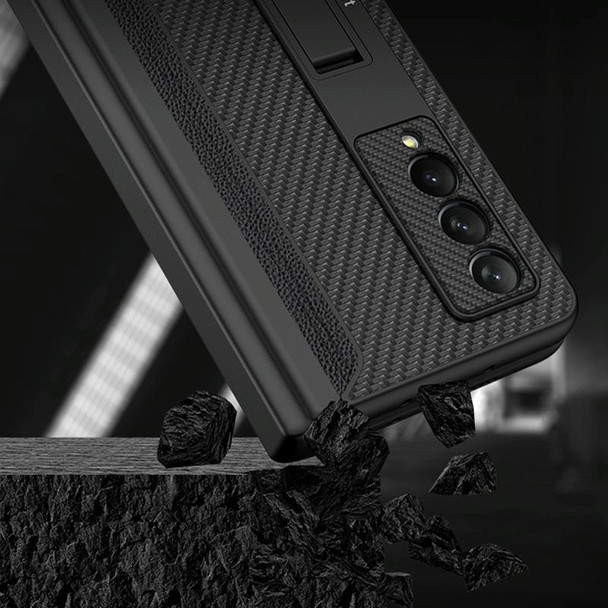Samsung Galaxy Z Fold3 5G GKK Magnetic Hinge Plain Leather Phone Flip Case with Pen Box(Black)