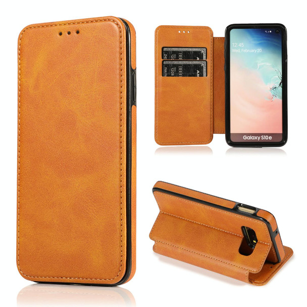 Samsung Galaxy S10e Knight Magnetic Suction Leather Phone Case(Khaki)