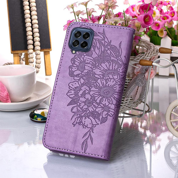 Samsung Galaxy M53 5G Embossed Butterfly Leather Phone Case(Purple)