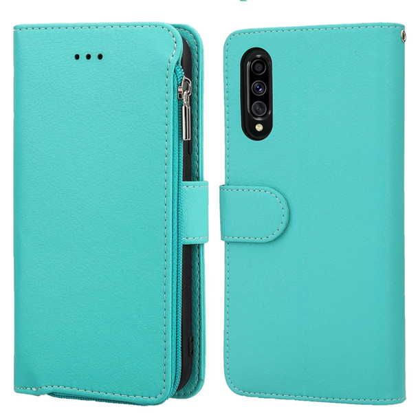 Samsung Galaxy A70s Microfiber Zipper Horizontal Flip Leather Case(Green)