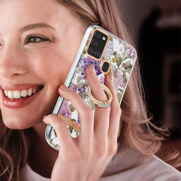 Samsung Galaxy A21s / A217F Ring IMD Flowers TPU Phone Case(Purple Peony)