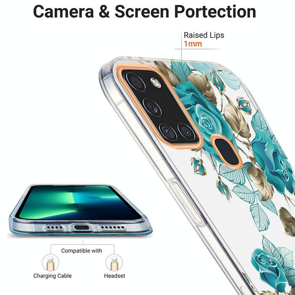Samsung Galaxy A21s / A217F Ring IMD Flowers TPU Phone Case(Blue Rose)