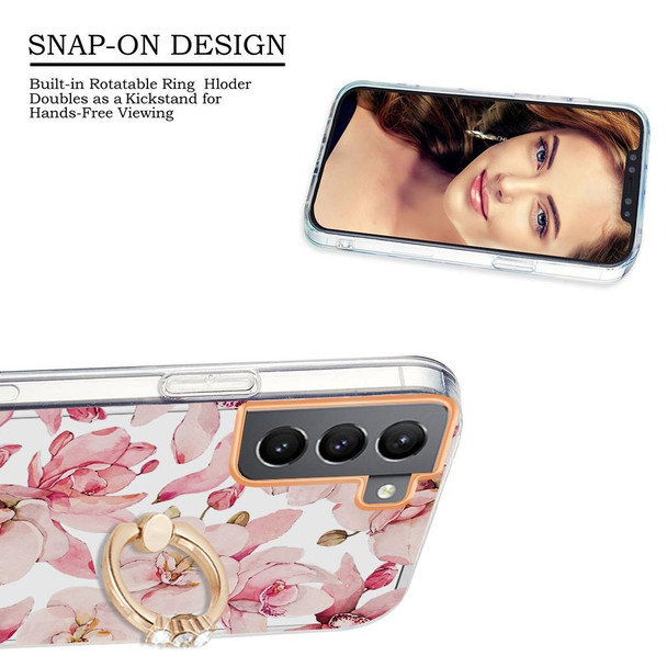 Samsung Galaxy S22+ 5G Ring IMD Flowers TPU Phone Case(Pink Gardenia)