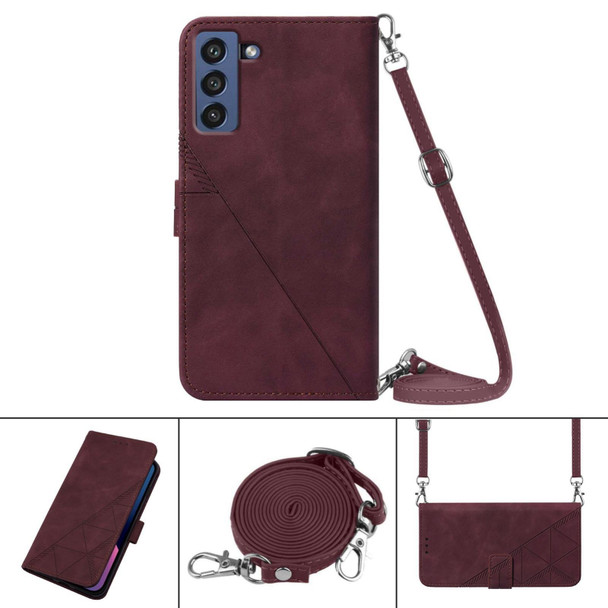 Samsung Galaxy S21 FE 5G Crossbody 3D Embossed Flip Leather Phone Case(Wine Red)