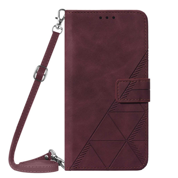 Samsung Galaxy S21 FE 5G Crossbody 3D Embossed Flip Leather Phone Case(Wine Red)