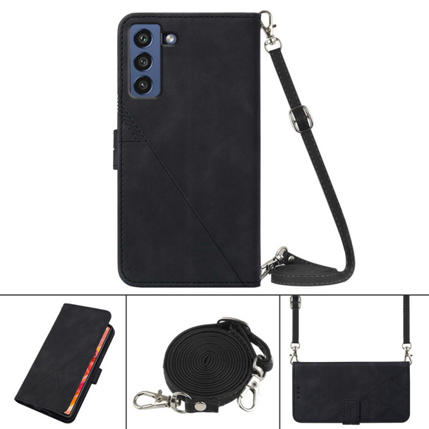 Samsung Galaxy S21 FE 5G Crossbody 3D Embossed Flip Leather Phone Case(Black)