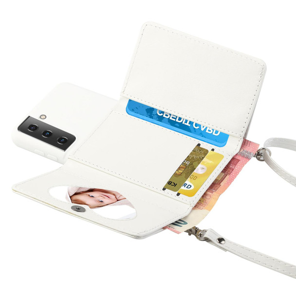 Samsung Galaxy S22+ 5G Crossbody Lanyard Wallet Card Bag Phone Case(White)