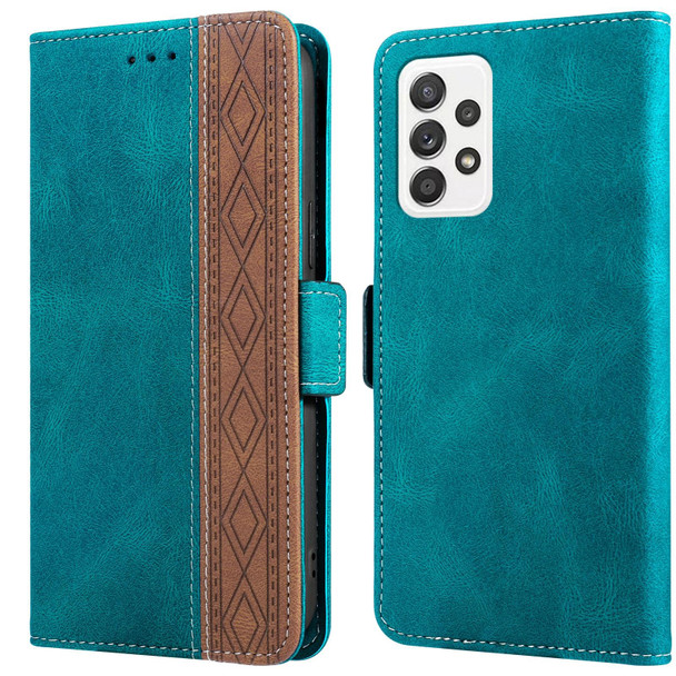 Samsung Galaxy A73 5G Stitching Side-Magnetic RFID Leather Phone Case(Dark Green)