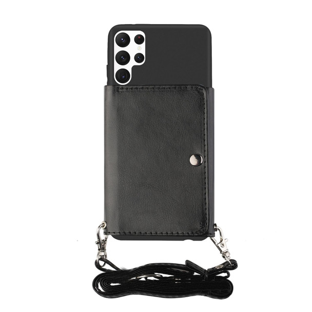 Samsung Galaxy S22 Ultra 5G Crossbody Lanyard Wallet Card Bag Phone Case(Black)