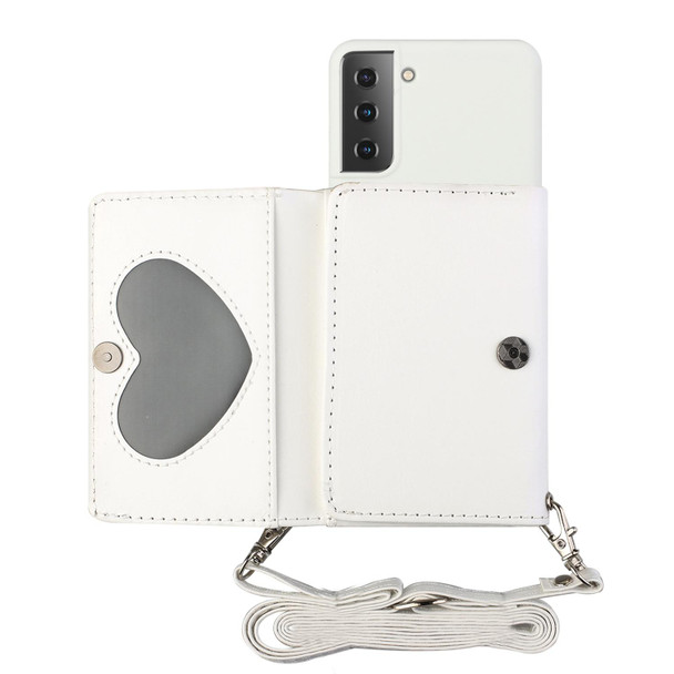 Samsung Galaxy S22 5G Crossbody Lanyard Wallet Card Bag Phone Case(White)