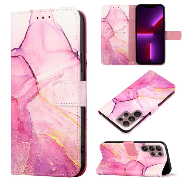 Samsung Galaxy S22 Ultra 5G PT003 Marble Pattern Flip Leather Phone Case(Pink Purple Gold LS001)