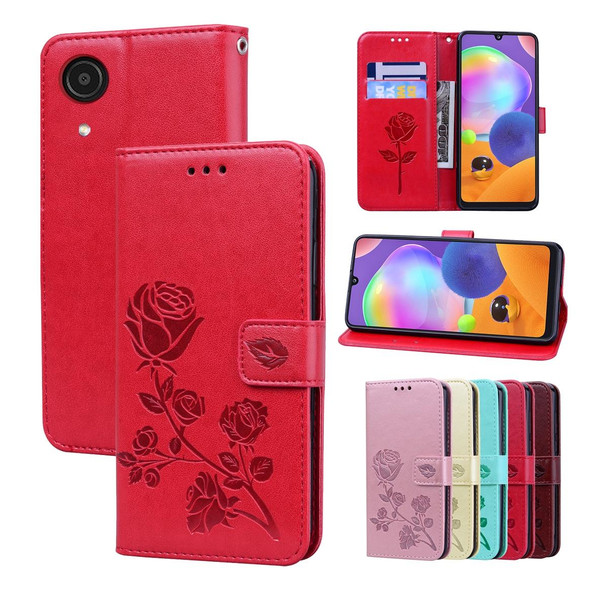 Samsung Galaxy A03 Core Rose Embossed Leather Phone Case(Red)