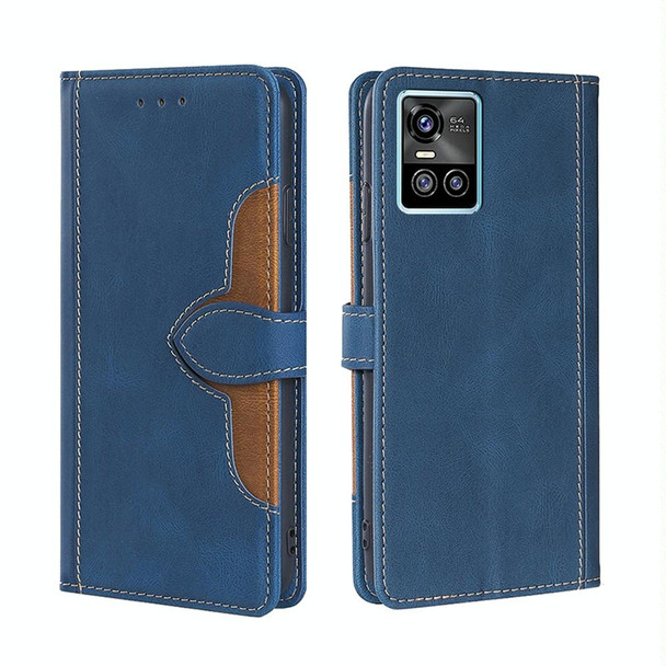 vivo S10 / S10 Pro Skin Feel Straw Hat Magnetic Buckle Leather Phone Case(Blue)