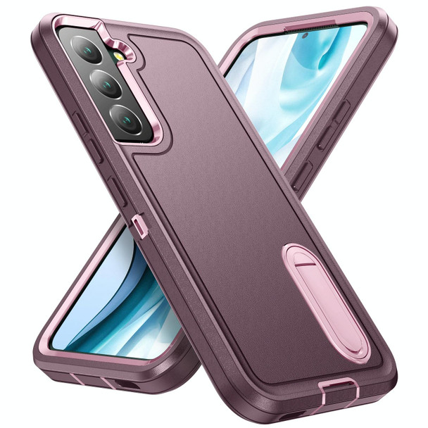 Samsung Galaxy S22+ 5G 3 in 1 Rugged Holder Phone Case(Purple+Pink)