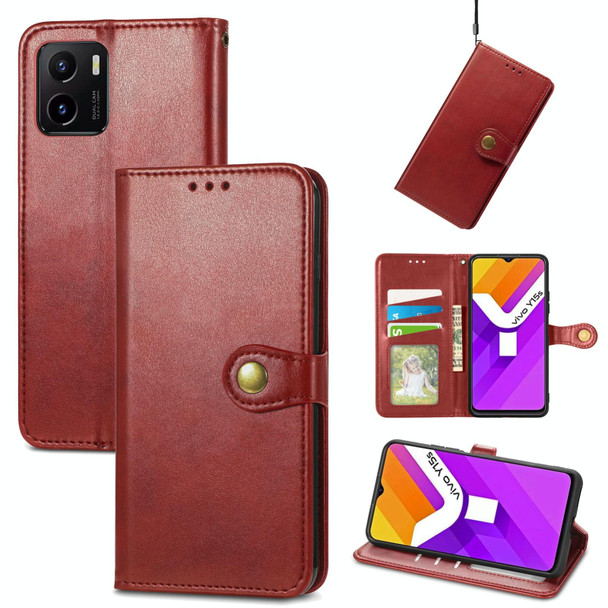 vivo Y15s Solid Color Leather Buckle Phone Case(Red)