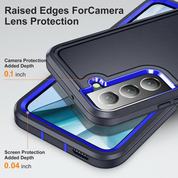 Samsung Galaxy S22 5G 3 in 1 Rugged Holder Phone Case(Dark Blue+Sapphire Blue)