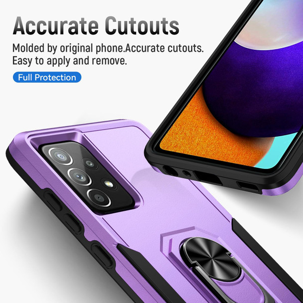 Samsung Galaxy A52 5G / 4G Pioneer Armor Heavy Duty PC + TPU Holder Phone Case(Purple + Black)