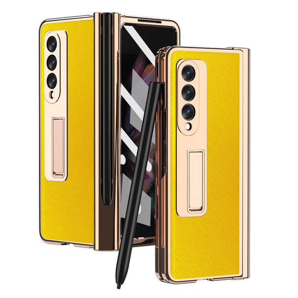 Samsung Galaxy Z Fold3 5G Electroplated Hinge Pen Slot Cross Phone Case(Yellow)