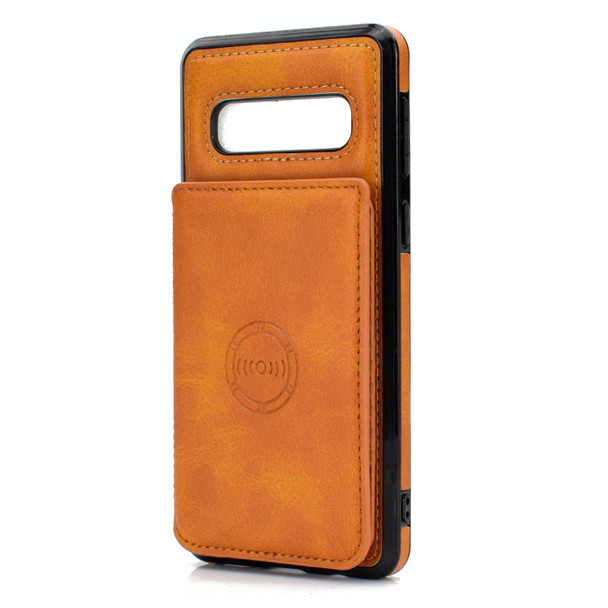 Samsung Galaxy S10 Calf Texture Magnetic Card Bag PU Phone Case(Brown)