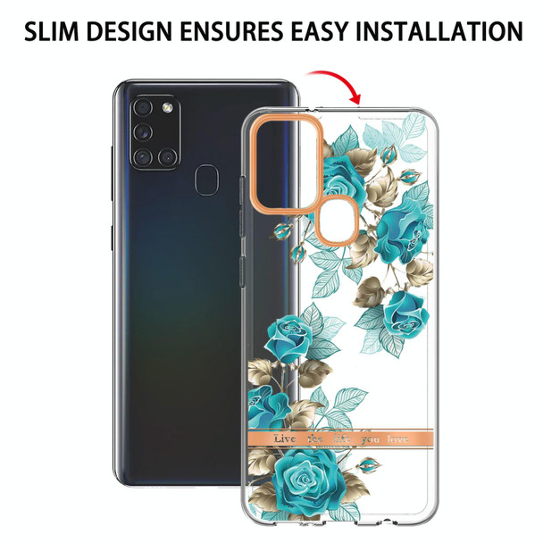 Samsung Galaxy A21s Flowers and Plants Series IMD TPU Phone Case(Blue Rose)