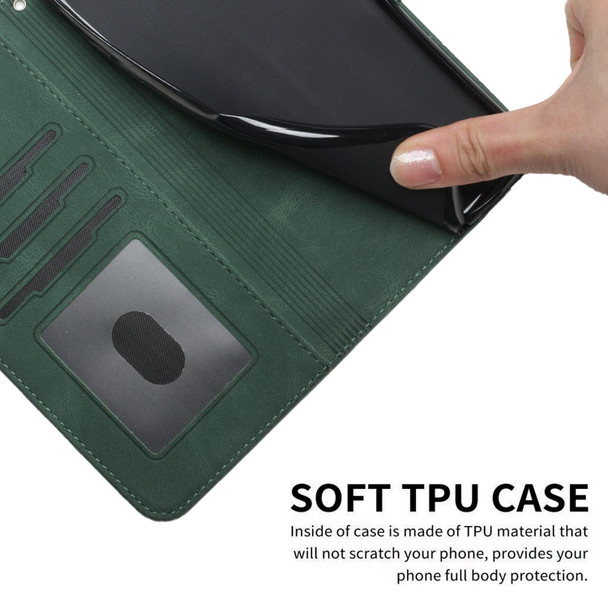 Samsung Galaxy A03s 166mm Cubic Skin Feel Flip Leather Phone Case(Dark Green)