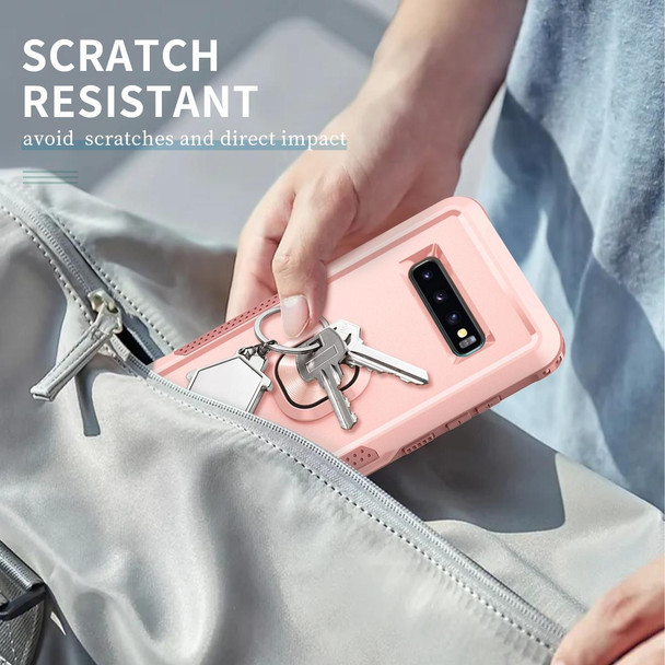 Samsung Galaxy S10+ 3 in 1 PC + TPU Phone Case with Ring Holder(Pink)