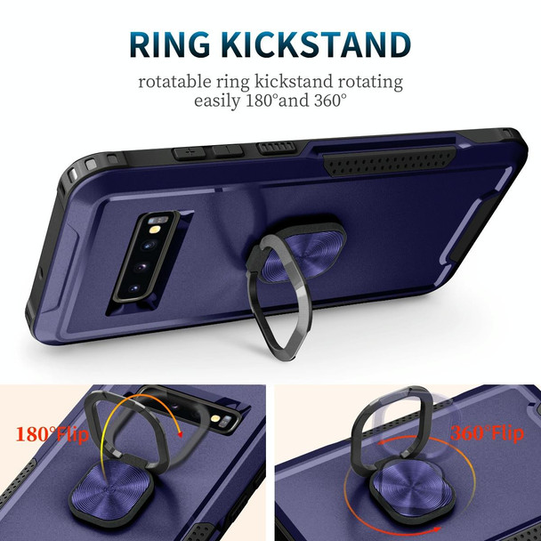 Samsung Galaxy S10+ 3 in 1 PC + TPU Phone Case with Ring Holder(Navy Blue)