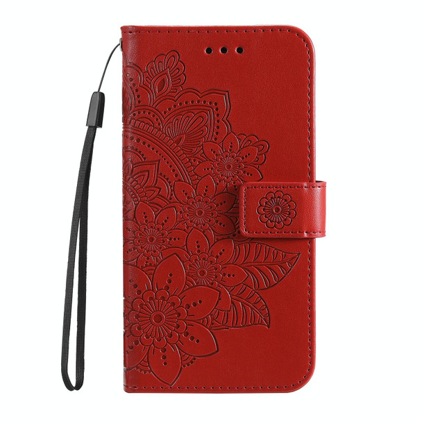 Samsung Galaxy S22 UItra 5G 7-petal Flowers Embossed Flip Leather Phone Case with Holder & Card Slots(Red)