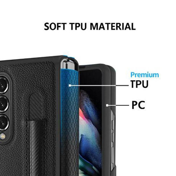 Samsung Galaxy Z Fold3 5G Litchi Texture Hinge Protection Folding Phone Case with Pen Cover(Blue)