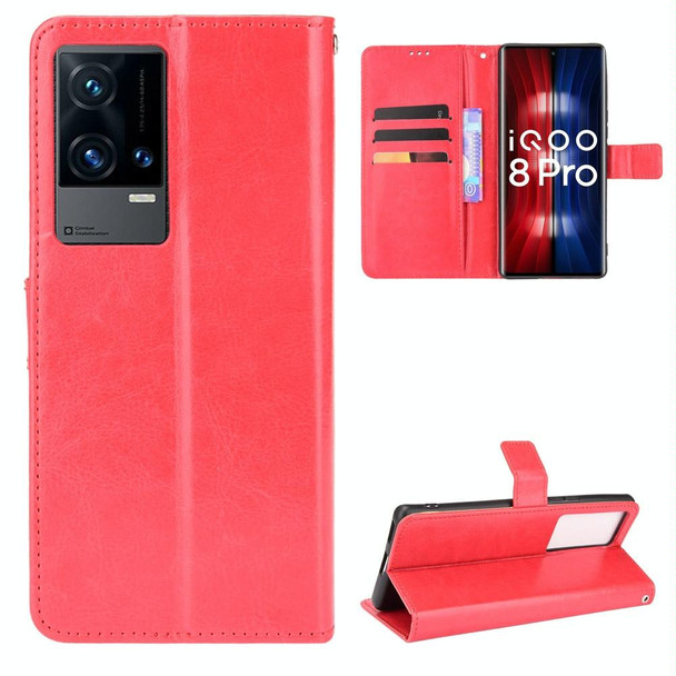 vivo iQOO 8 Pro Crazy Horse Texture Horizontal Flip Phone Leather Case with Holder & Card Slots & Lanyard(Red)