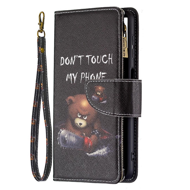 Samsung Galaxy A22 4G Colored Drawing Pattern Zipper Horizontal Flip Leather Phone Case with Holder & Card Slots & Wallet(Bear)