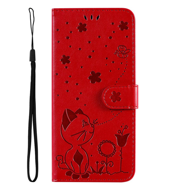 vivo Y21 2021 / Y21s / Y33s Cat Bee Embossing Pattern Shockproof Horizontal Flip Leather Case with Holder & Card Slots & Wallet(Red)