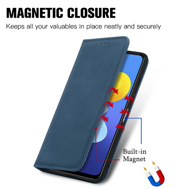 vivo Y72 5G Retro Skin Feel Magnetic Horizontal Flip Leather Case With Holder & Card Slots & Wallet & Photo Frame(Blue)