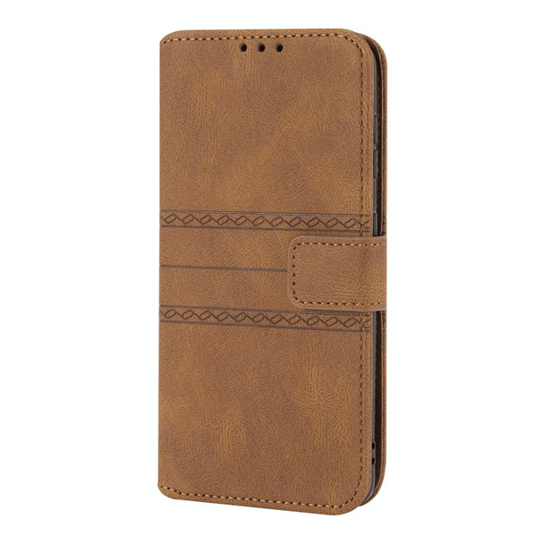Samsung Galaxy Z Fold2 5G Embossed Striped Magnetic Buckle PU + TPU Horizontal Flip Phone Leather Case(Brown)