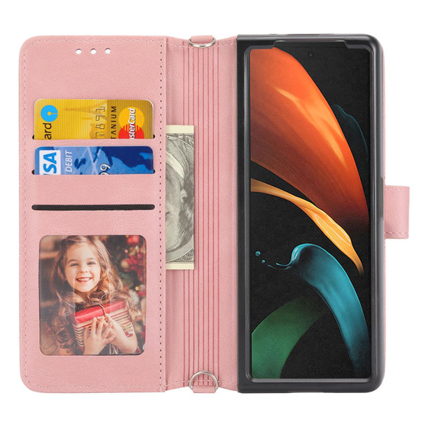 Samsung Galaxy Z Fold2 5G Embossed Striped Magnetic Buckle PU + TPU Horizontal Flip Phone Leather Case(Pink)