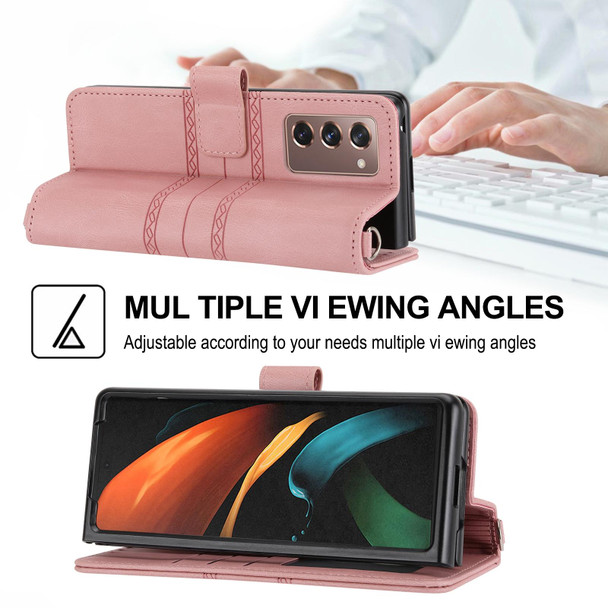 Samsung Galaxy Z Fold2 5G Embossed Striped Magnetic Buckle PU + TPU Horizontal Flip Phone Leather Case(Pink)