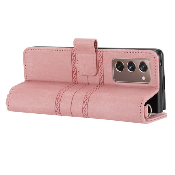 Samsung Galaxy Z Fold2 5G Embossed Striped Magnetic Buckle PU + TPU Horizontal Flip Phone Leather Case(Pink)