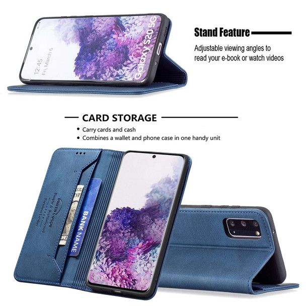 Samsung Galaxy S20 Magnetic RFID Blocking Anti-Theft Leather Case with Holder & Card Slots & Wallet(Blue)