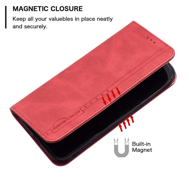 Samsung Galaxy A22 5G Magnetic RFID Blocking Anti-Theft Leather Case with Holder & Card Slots & Wallet(Red)