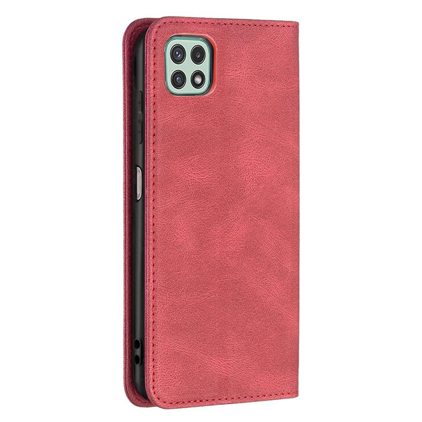 Samsung Galaxy A22 5G Magnetic RFID Blocking Anti-Theft Leather Case with Holder & Card Slots & Wallet(Red)